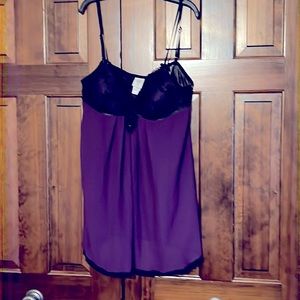 Purple and black lace negligee with thong panty